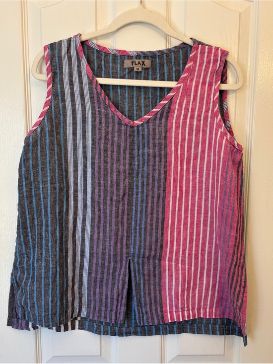 Flax Tops - FLAX Striped Oversized 100% Linen V-Neck Tank ~ Women’s Medium ~